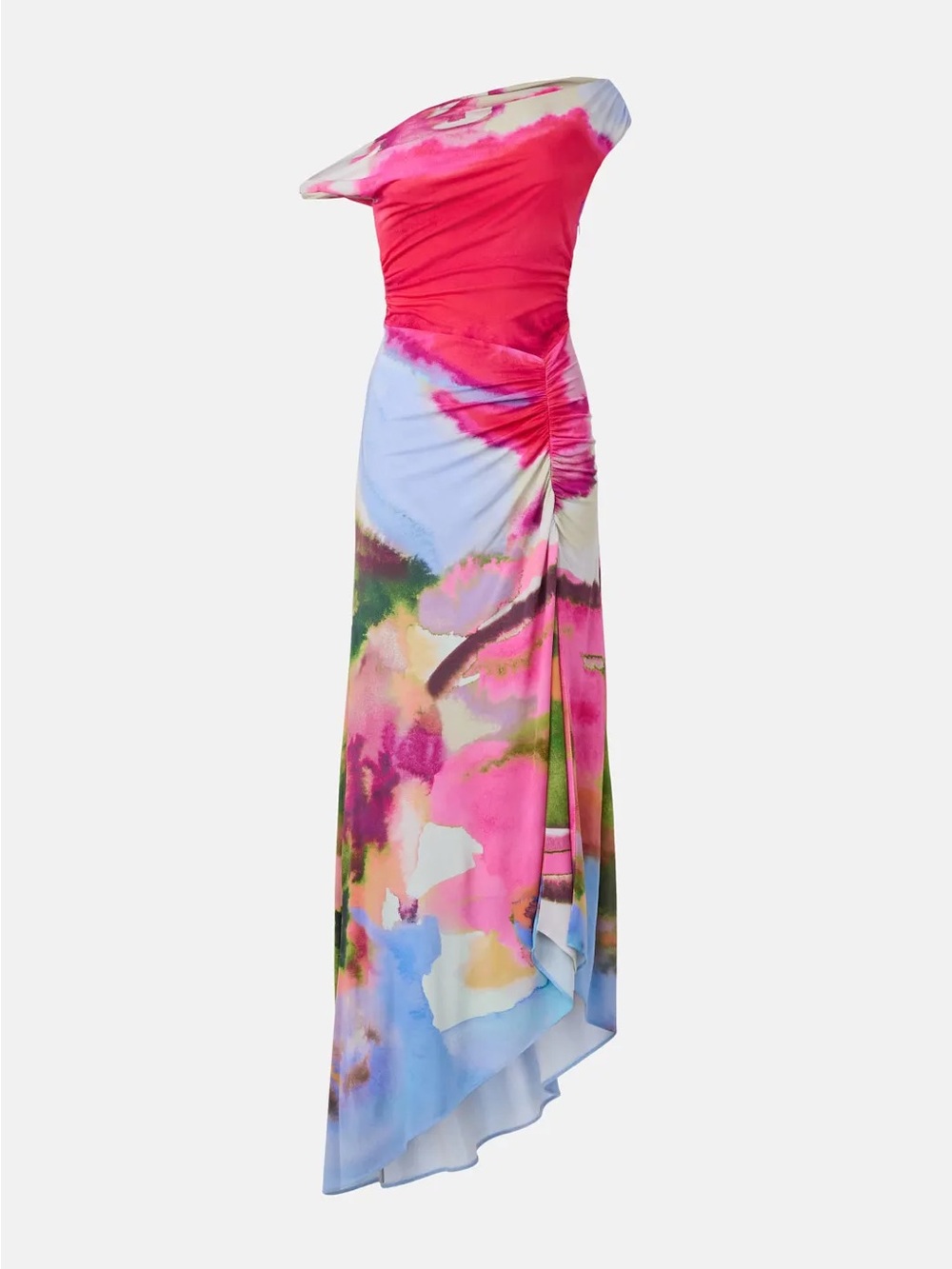 AMUR Ella Printed Jersey Dress, in Multicolor Watercolor Style Pattern